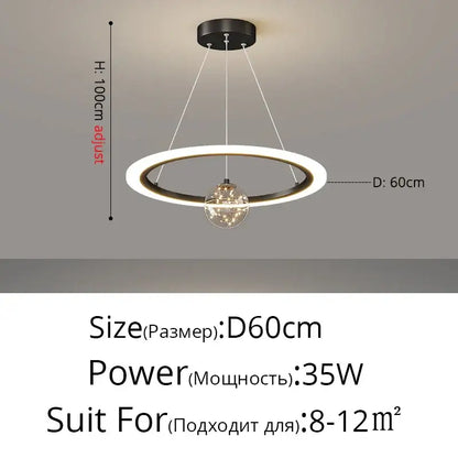 Modern minimalist circle ring pendant chandelier with crystal for living room