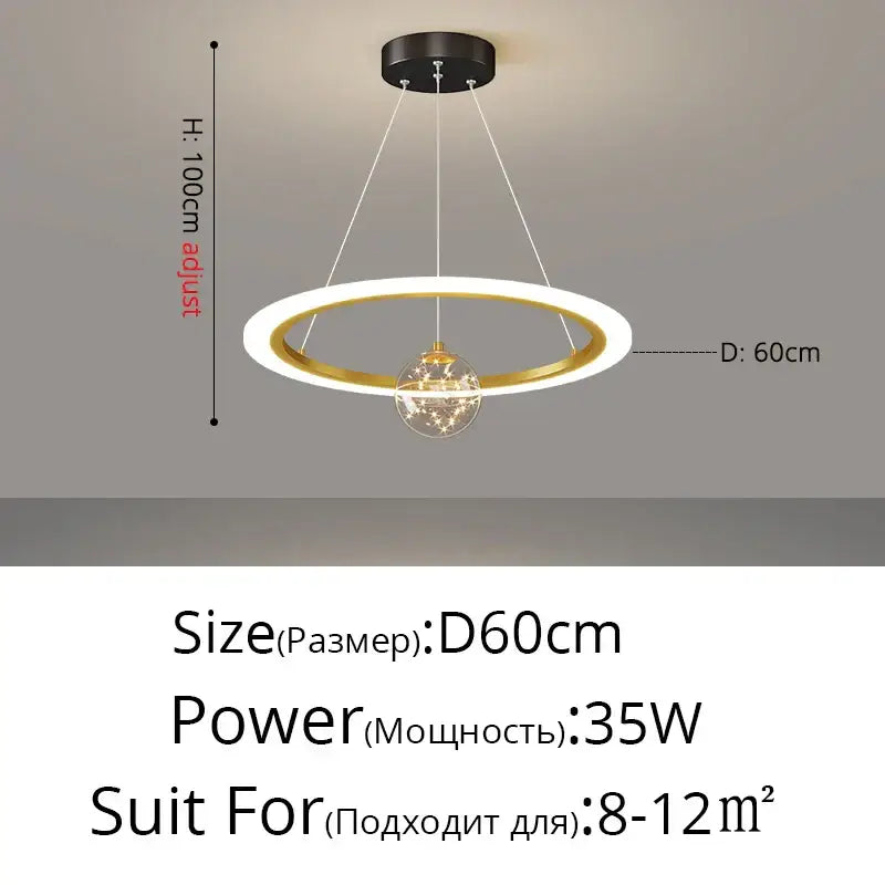 Modern minimalist circle ring pendant chandelier with crystal for living room