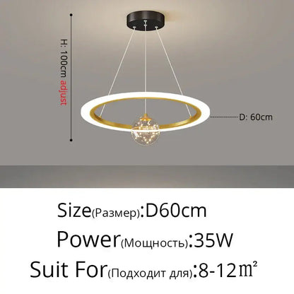 Modern minimalist circle ring pendant chandelier with crystal for living room