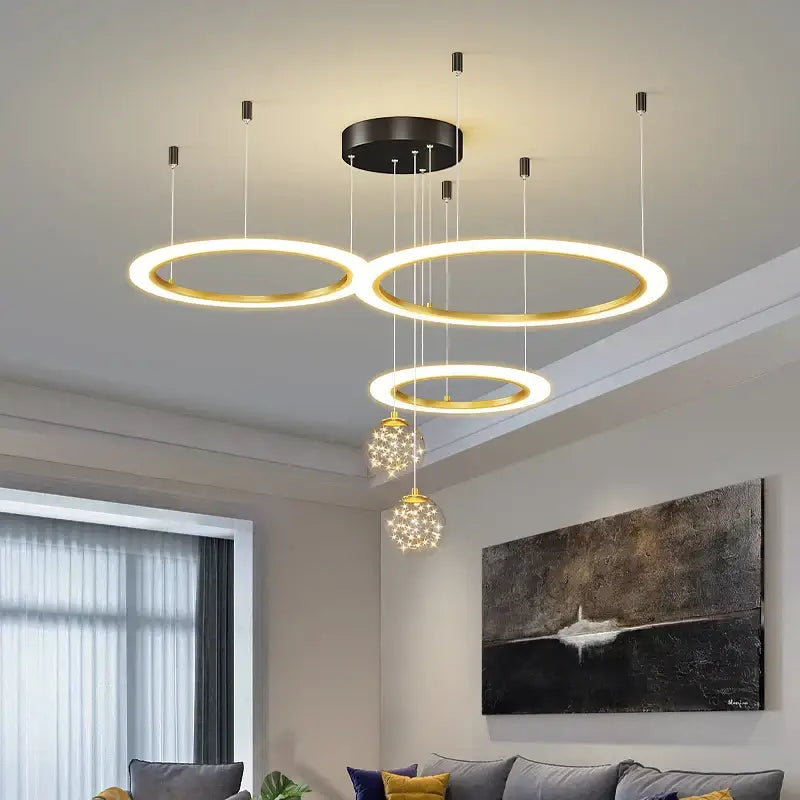 Modern minimalist circle ring pendant chandelier with crystal for living room