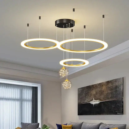 Modern minimalist circle ring pendant chandelier with crystal for living room