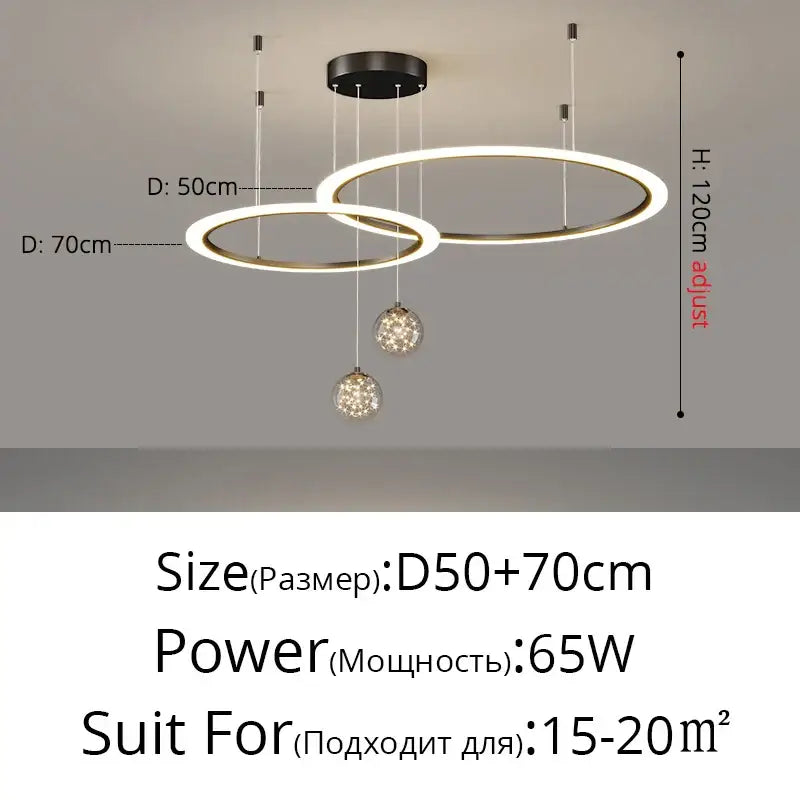 Modern minimalist circle ring pendant chandelier with crystal for living room