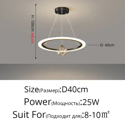 Modern minimalist circle ring pendant chandelier with crystal for living room