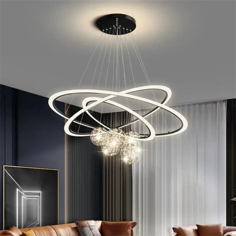 Modern minimalist circle ring pendant chandelier with crystal for living room