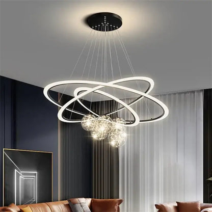 Modern minimalist circle ring pendant chandelier with crystal for living room