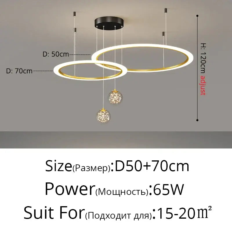 Modern minimalist circle ring pendant chandelier with crystal for living room
