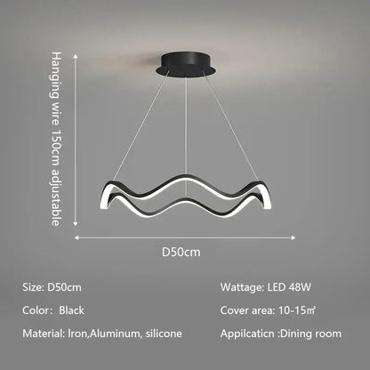 Modern minimalist circle wave led pendant chandelier dining room