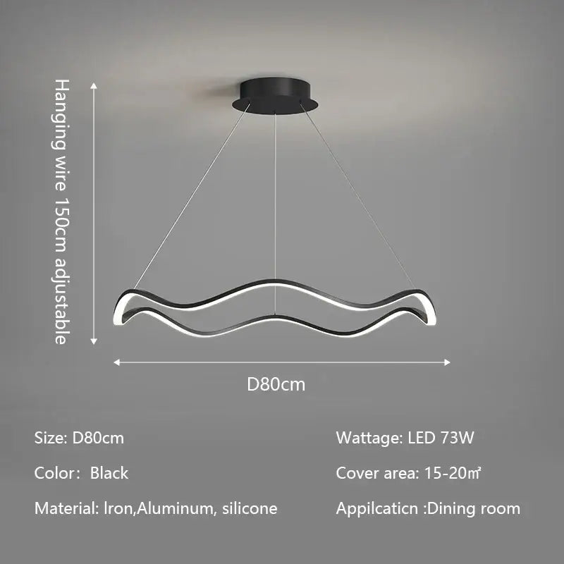 Modern minimalist circle wave led pendant chandelier dining room