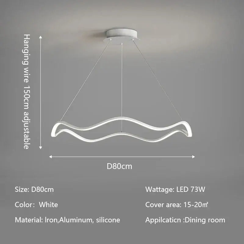 Modern minimalist circle wave led pendant chandelier dining room