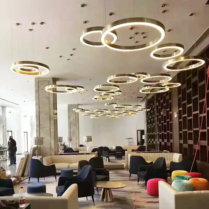 Modern minimalist circular gold ring pendant light for dining room