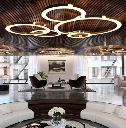 Modern minimalist circular gold ring pendant light for dining room