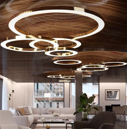 Modern minimalist circular gold ring pendant light for dining room
