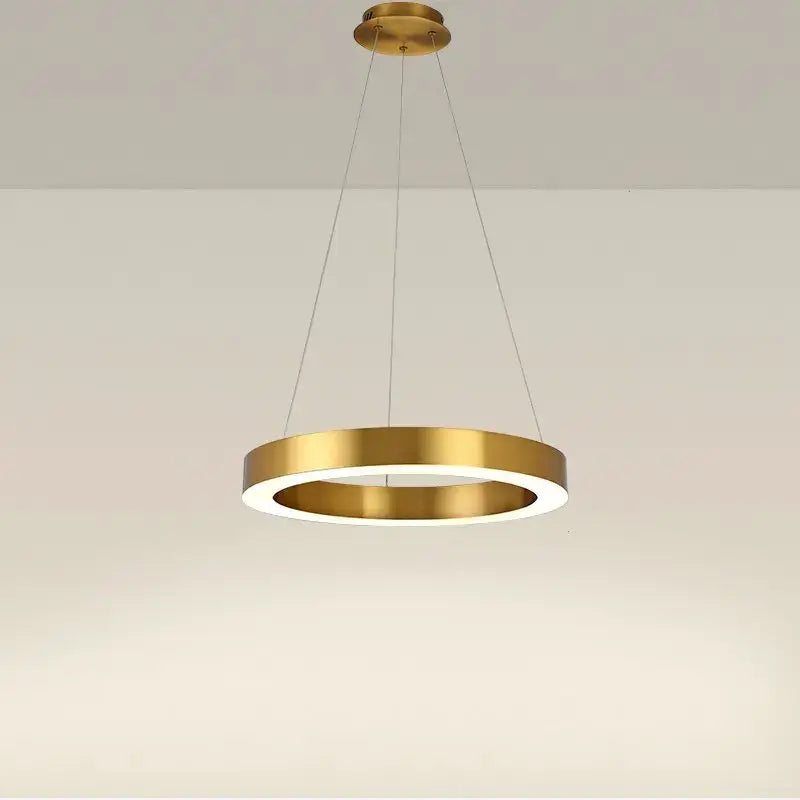 Modern minimalist circular gold ring pendant light for dining room