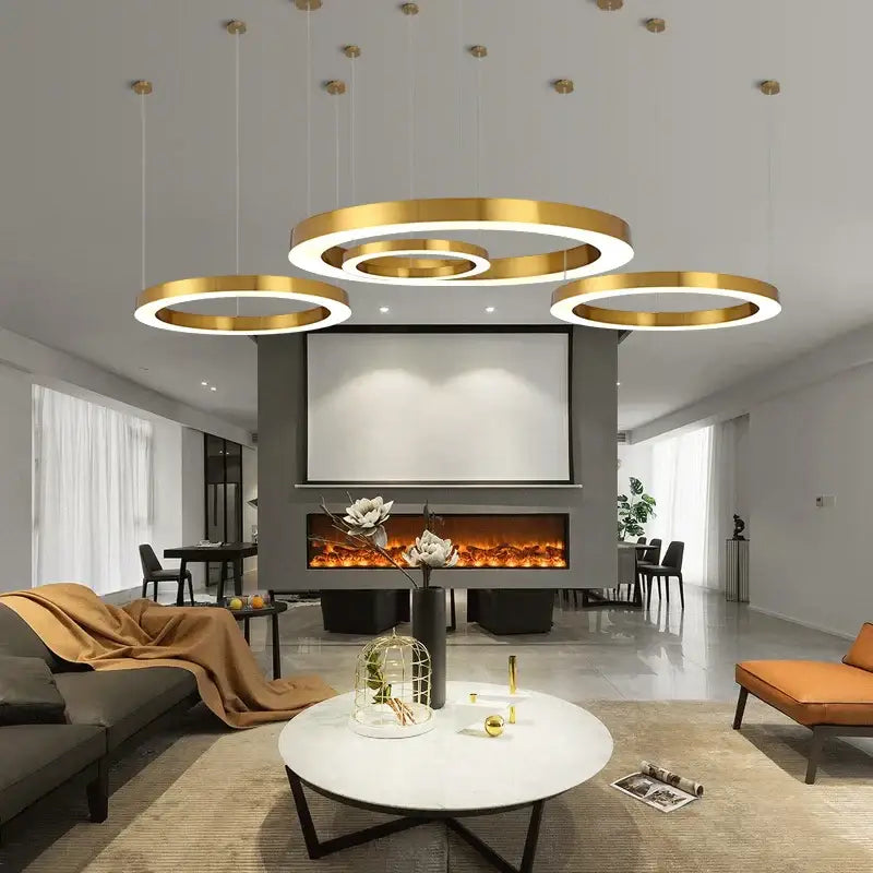 Modern minimalist circular gold ring pendant light for dining room
