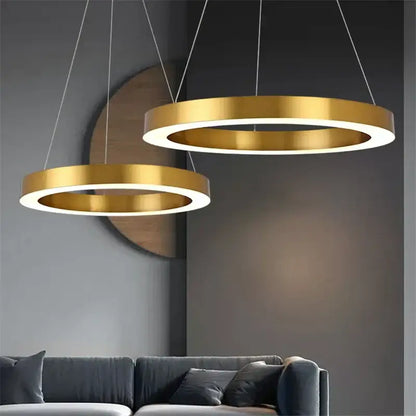 Modern minimalist circular gold ring pendant light for dining room