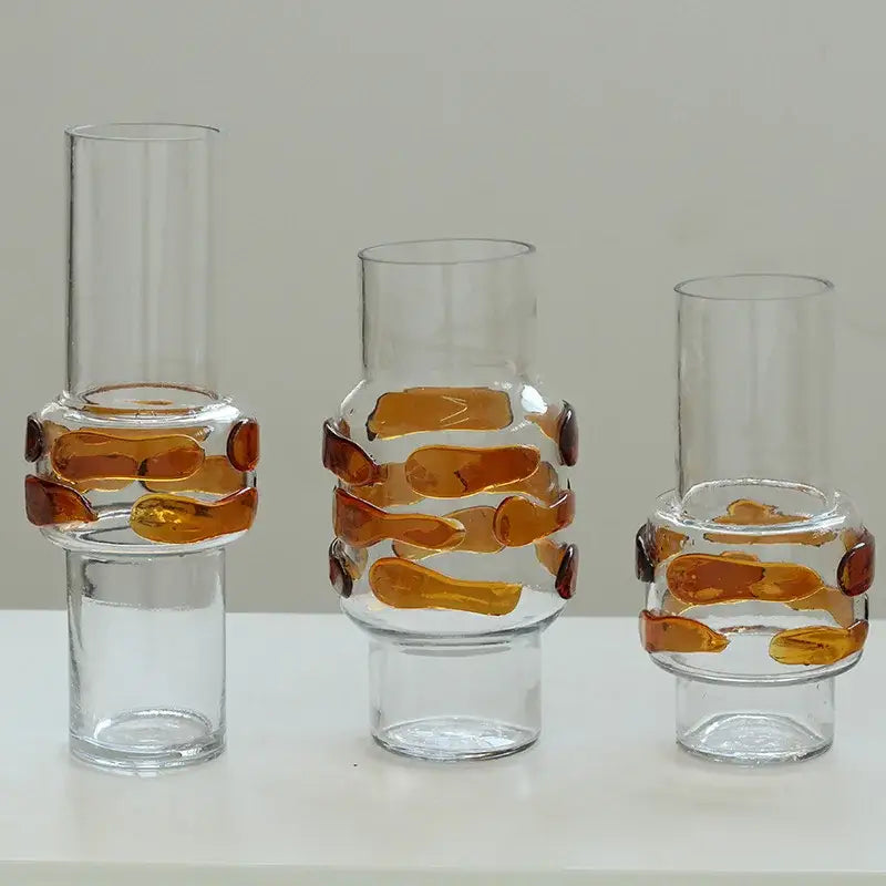 Modern minimalist clear & amber glass vase bubble living room decor