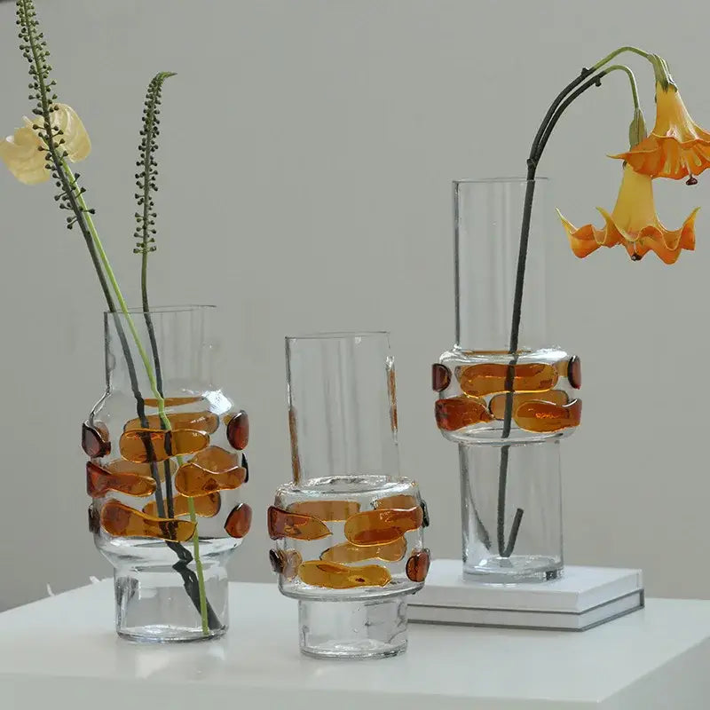 Modern minimalist clear & amber glass vase bubble living room decor