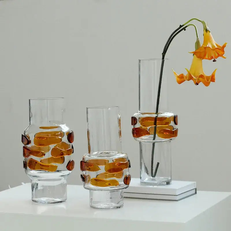 Modern minimalist clear & amber glass vase bubble living room decor