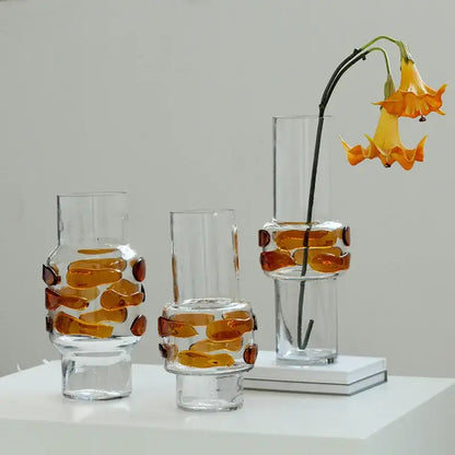 Modern minimalist clear & amber glass vase bubble living room decor