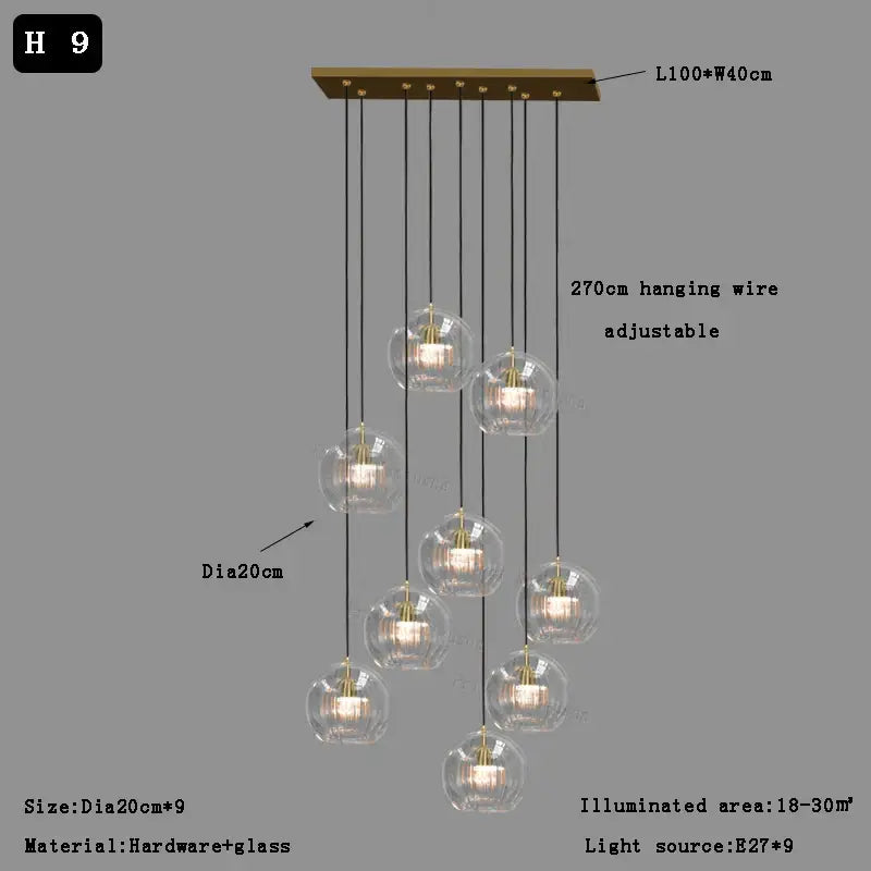 Modern minimalist clear glass ball pendant light for dining room