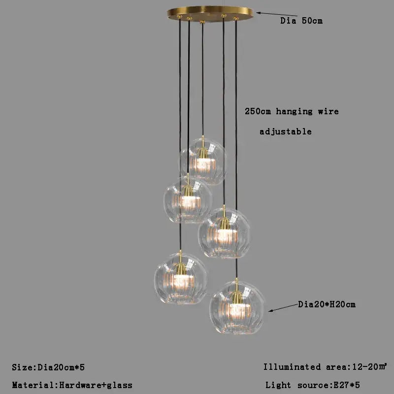 Modern minimalist clear glass ball pendant light for dining room