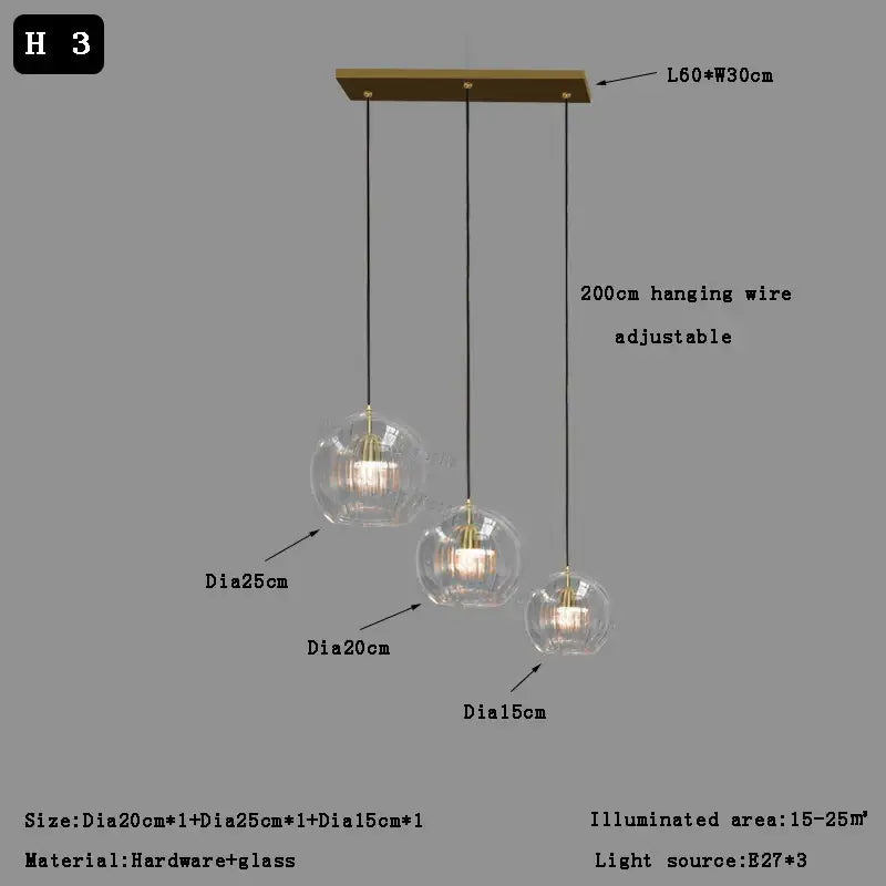 Modern minimalist clear glass ball pendant light for dining room