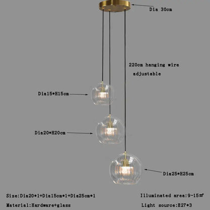 Modern minimalist clear glass ball pendant light for dining room