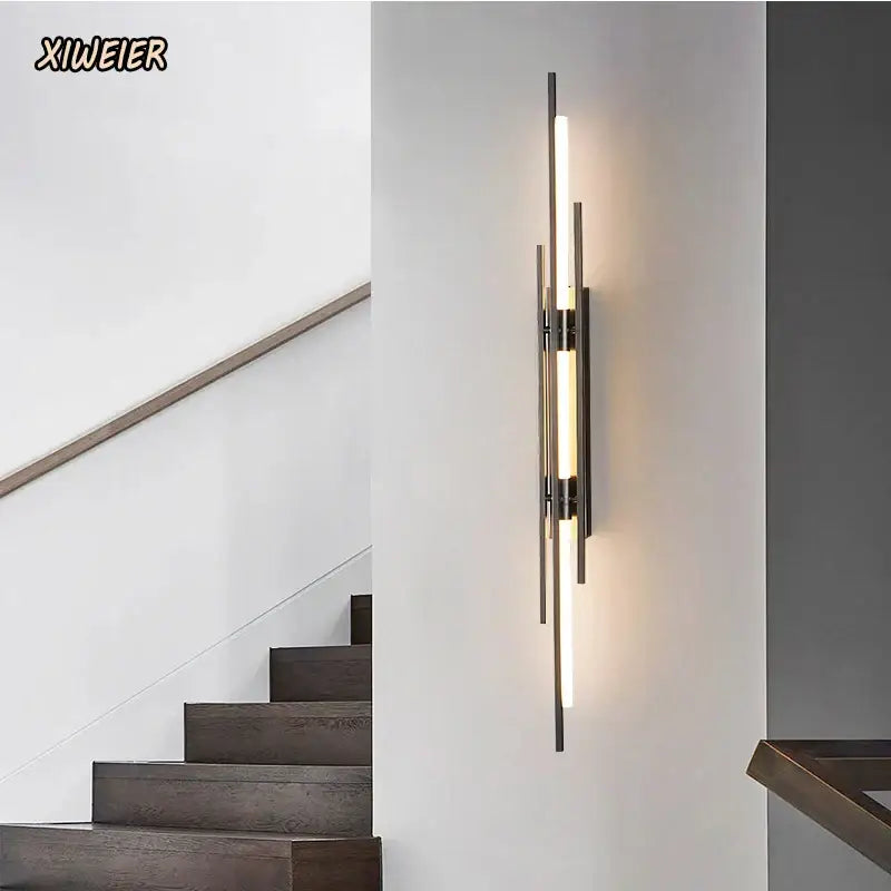Modern minimalist copper wall lamp for bedroom with slender rods