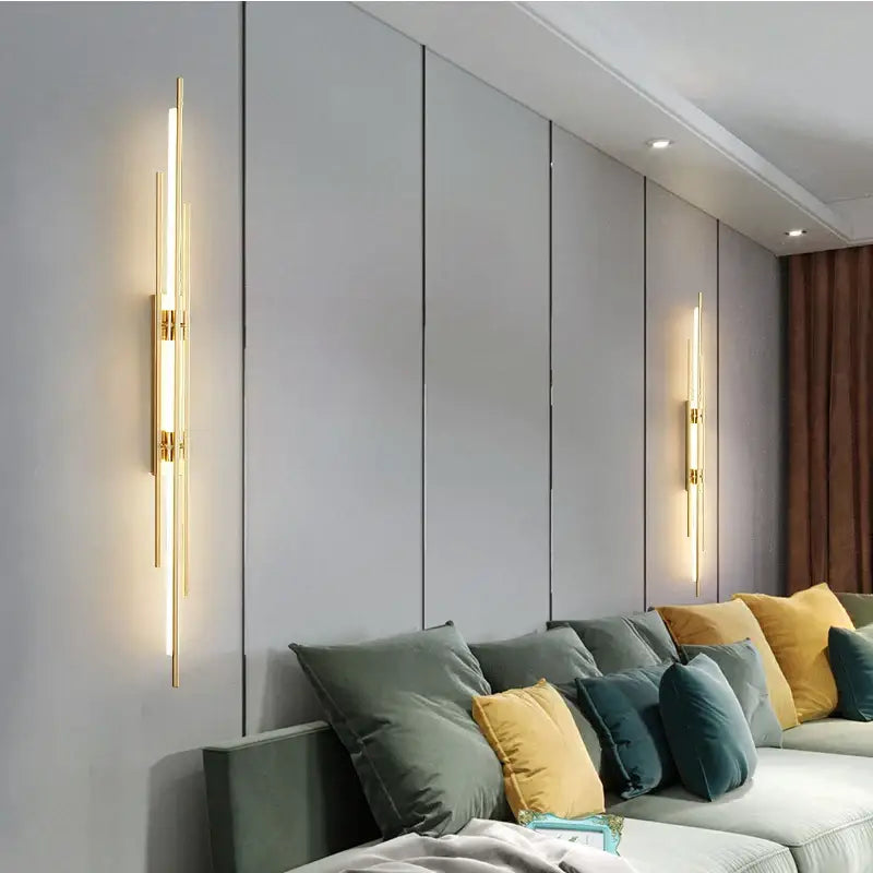 Modern minimalist copper wall lamp for bedroom with slender rods