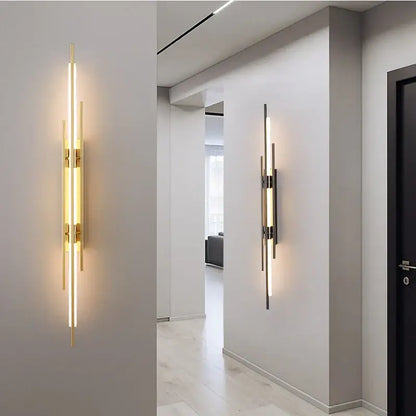 Modern minimalist copper wall lamp for bedroom with slender rods
