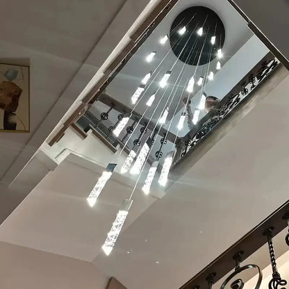 Modern minimalist crystal chrome led chandelier stairwell pendant light