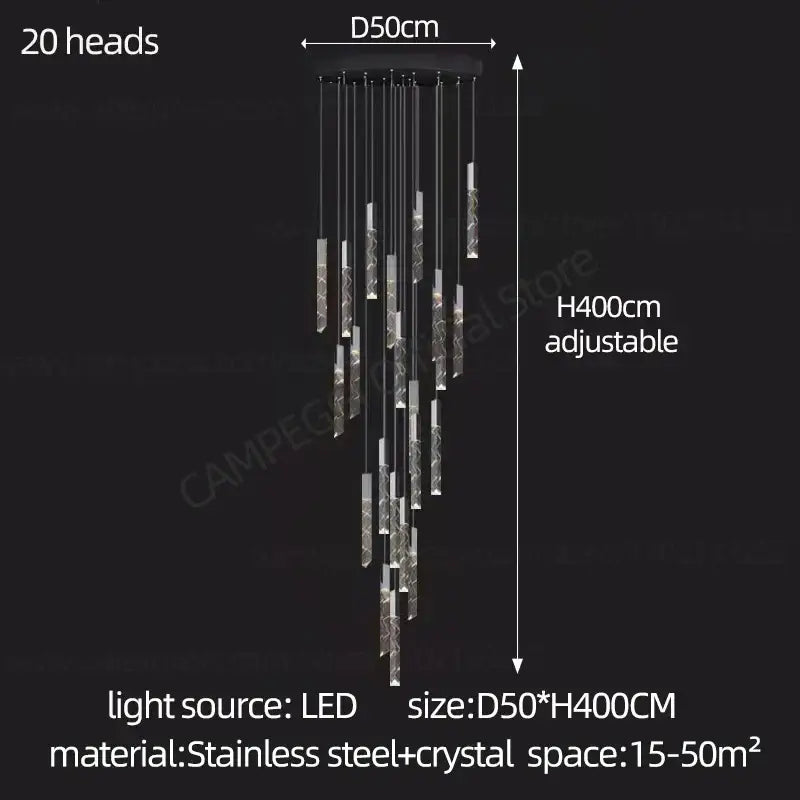Modern minimalist crystal chrome led chandelier stairwell pendant light