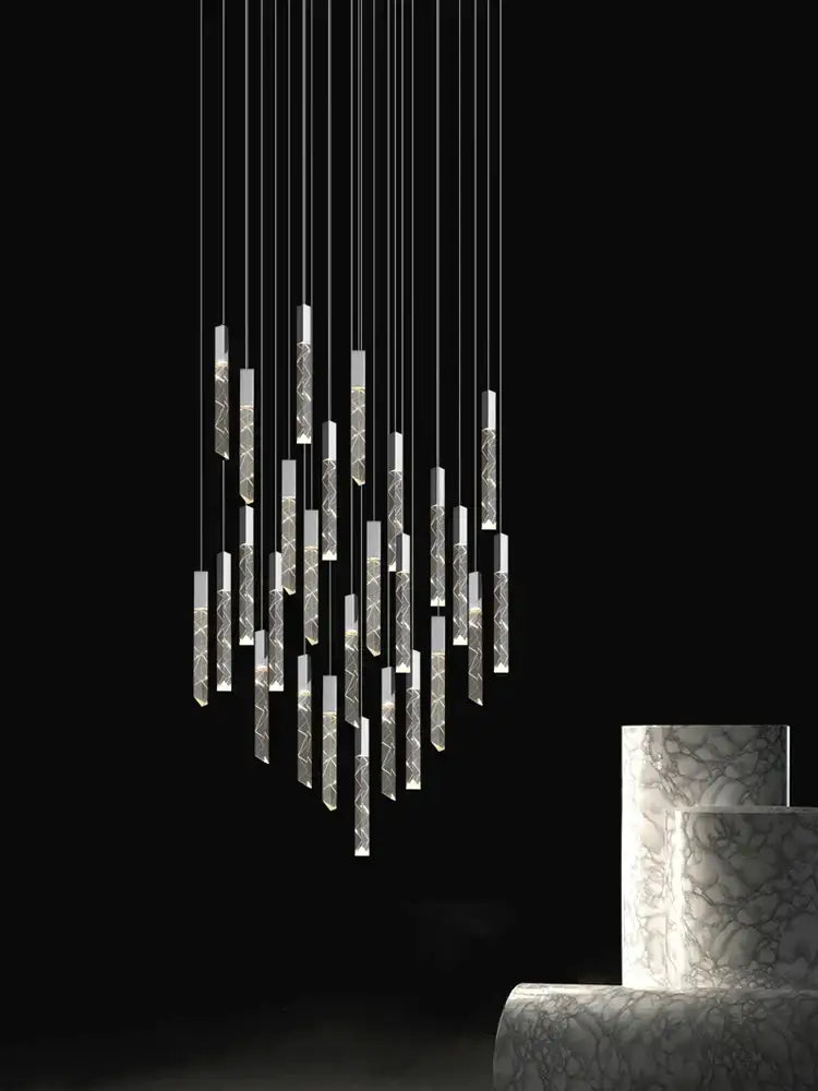 Modern minimalist crystal chrome led chandelier stairwell pendant light