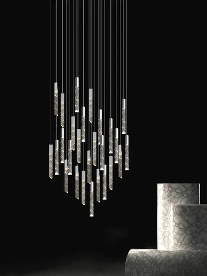 Modern minimalist crystal chrome led chandelier stairwell pendant light