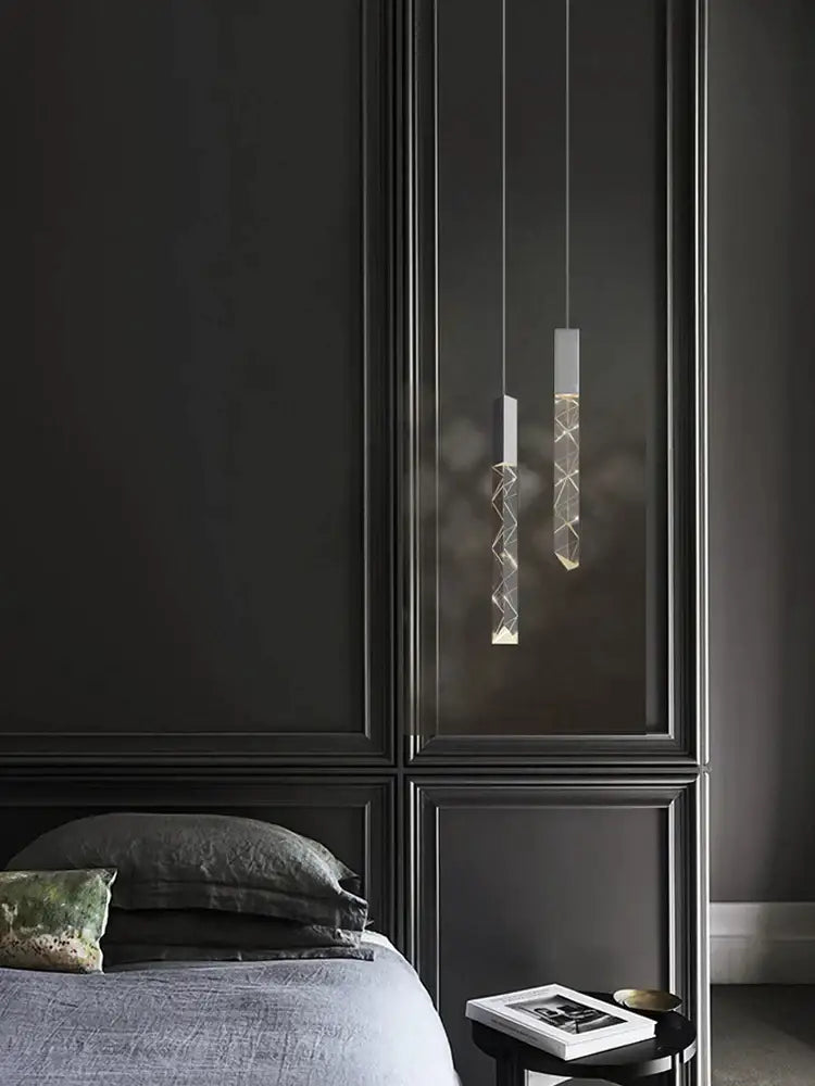 Modern minimalist crystal chrome led chandelier stairwell pendant light