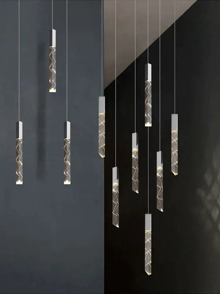 Modern minimalist crystal chrome led chandelier stairwell pendant light