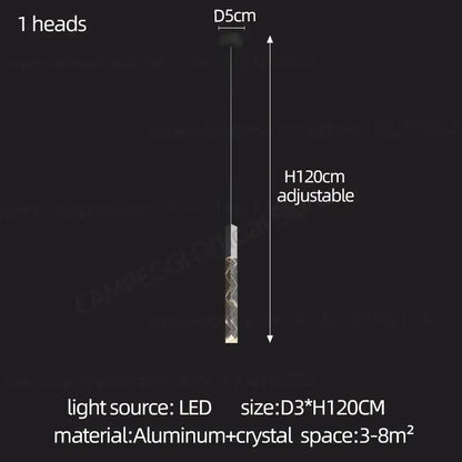 Modern minimalist crystal chrome led chandelier stairwell pendant light
