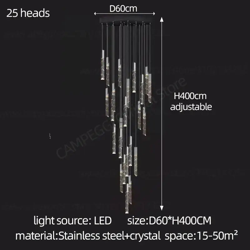 Modern minimalist crystal chrome led chandelier stairwell pendant light