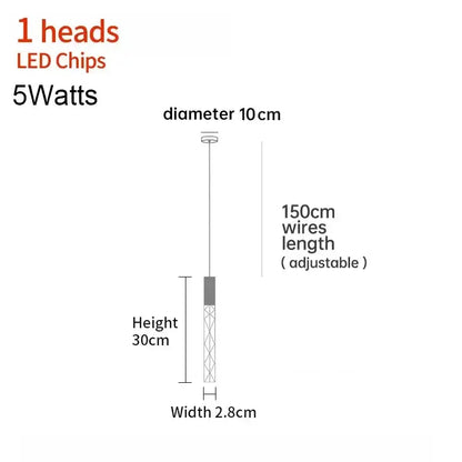 Modern minimalist crystal led pendant light for living room
