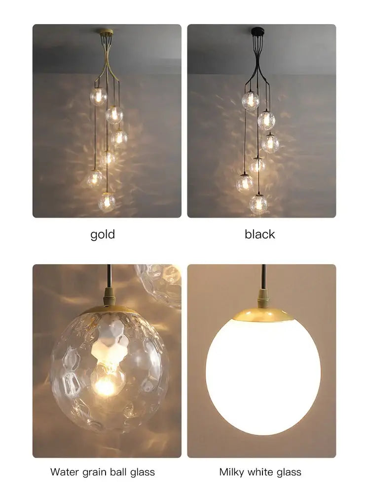 Modern minimalist glass ball chandelier staircase light