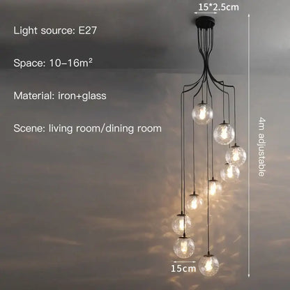Modern minimalist glass ball chandelier staircase light