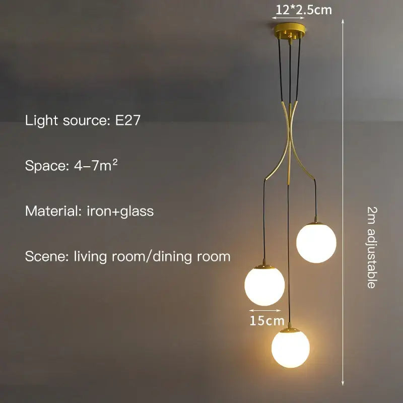 Modern minimalist glass ball chandelier staircase light