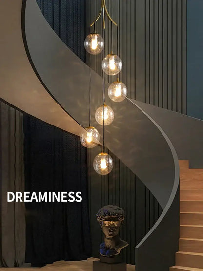Modern minimalist glass ball chandelier staircase light