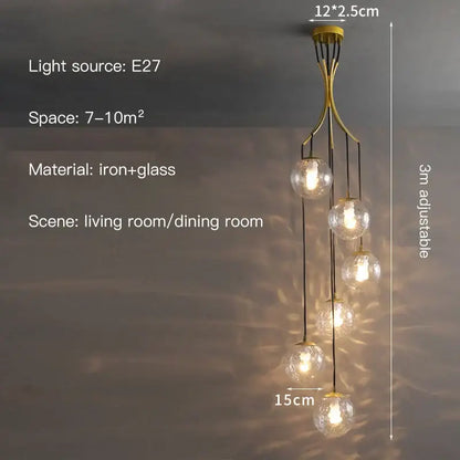 Modern minimalist glass ball chandelier staircase light