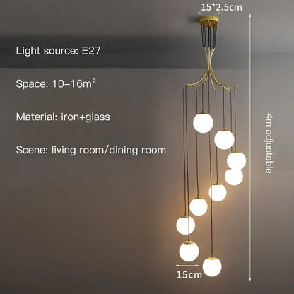 Modern minimalist glass ball chandelier staircase light