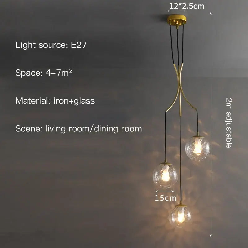 Modern minimalist glass ball chandelier staircase light
