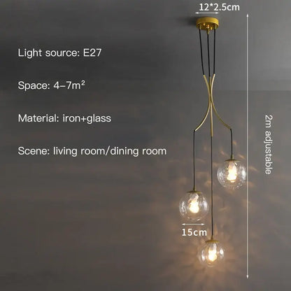 Modern minimalist glass ball chandelier staircase light