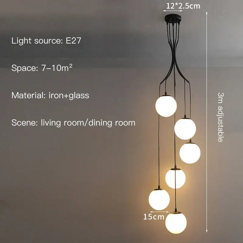 Modern minimalist glass ball chandelier staircase light