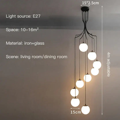 Modern minimalist glass ball chandelier staircase light