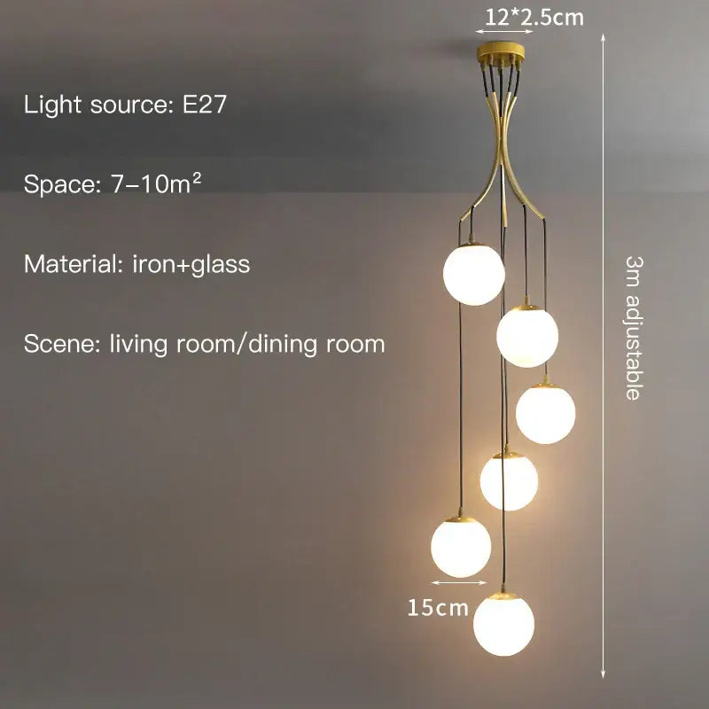 Modern minimalist glass ball chandelier staircase light